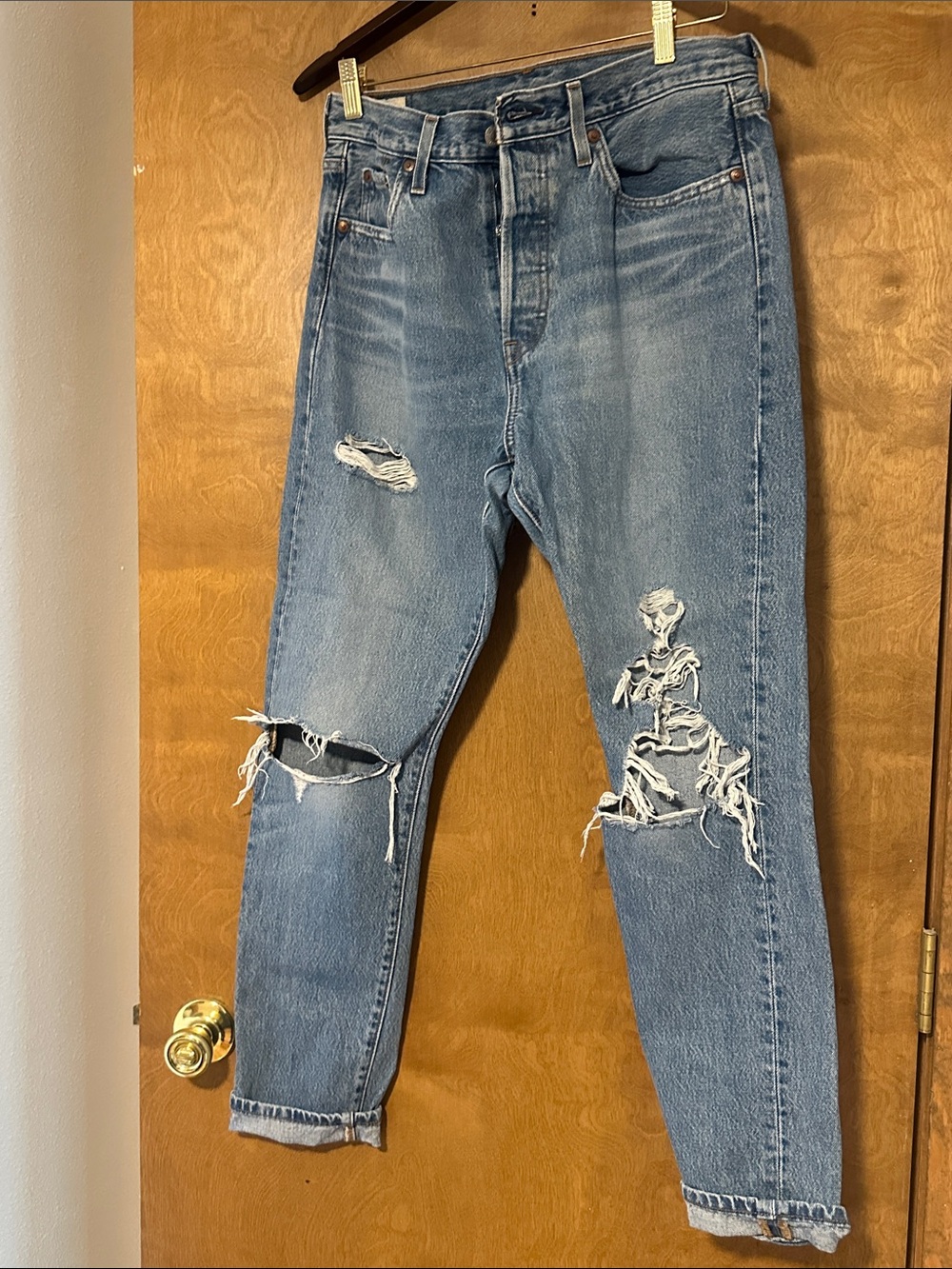 Levi's Light Blue Straight-Leg Distressed Women's Jeans
